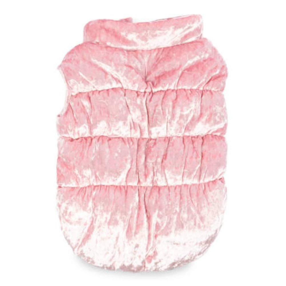 SimplyDog Pet Large Pink Puffy Shirred Velour Pull-On Jacket